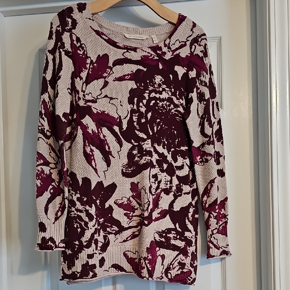Soft Surroundings Burgundy and Cream Floral Sweater